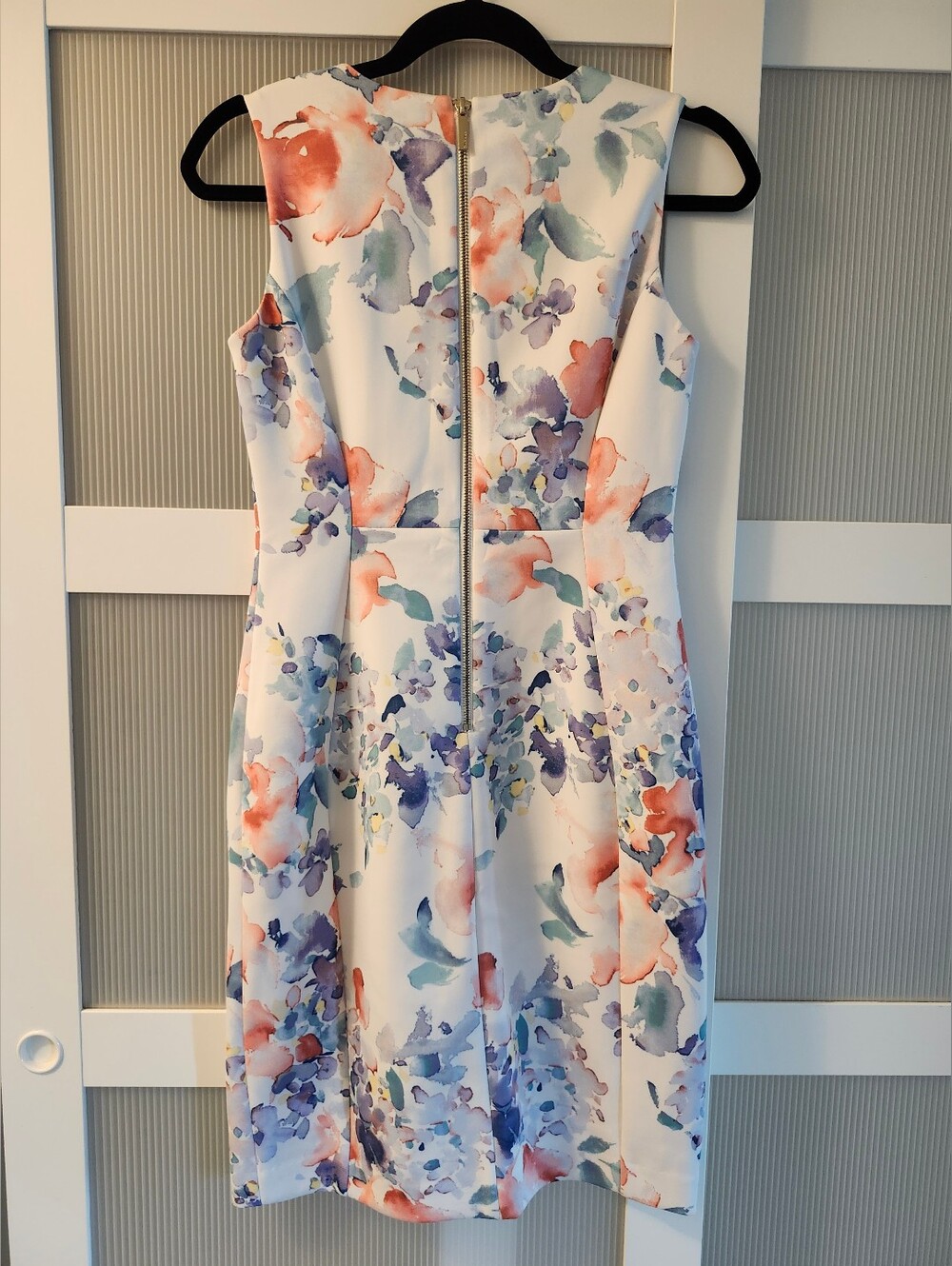 Calvin Klein White Sheath Dress with Coral, Lavender & Seafoam Floral Print - Picture 3 of 4